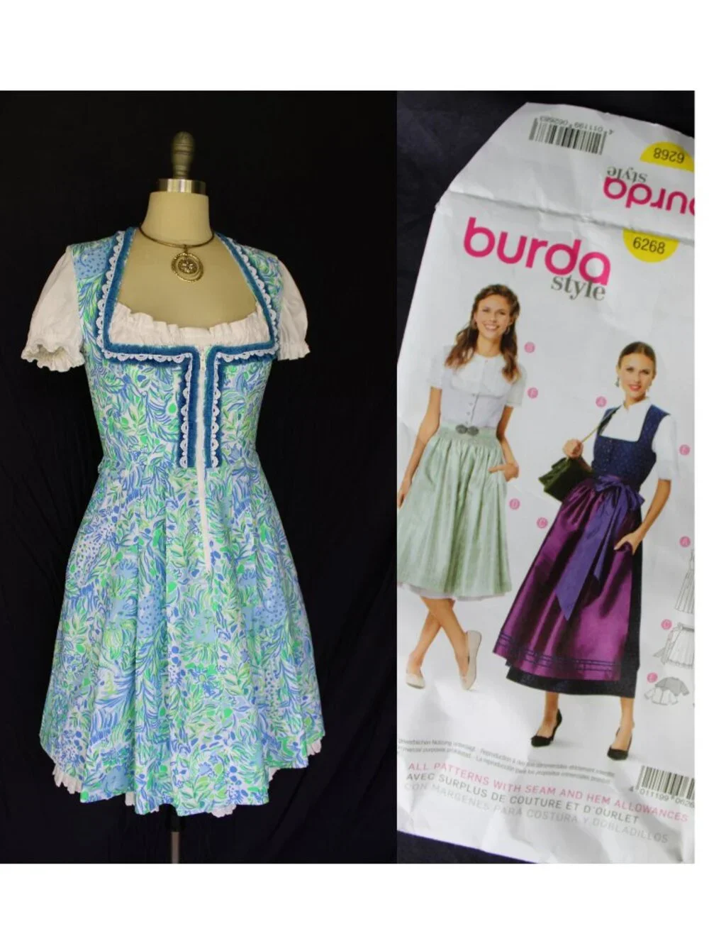 Custom Lilly Pulitzer trachten German Bavarian Dirndl corset dress crochet lace - Picture 2 of 12